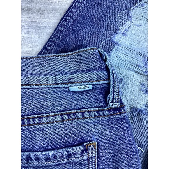 EUC MOTHER The Dropout Fray Distressed Patch Cropped Jeans Medium Wash Sz 30/25 - Picture 11 of 16